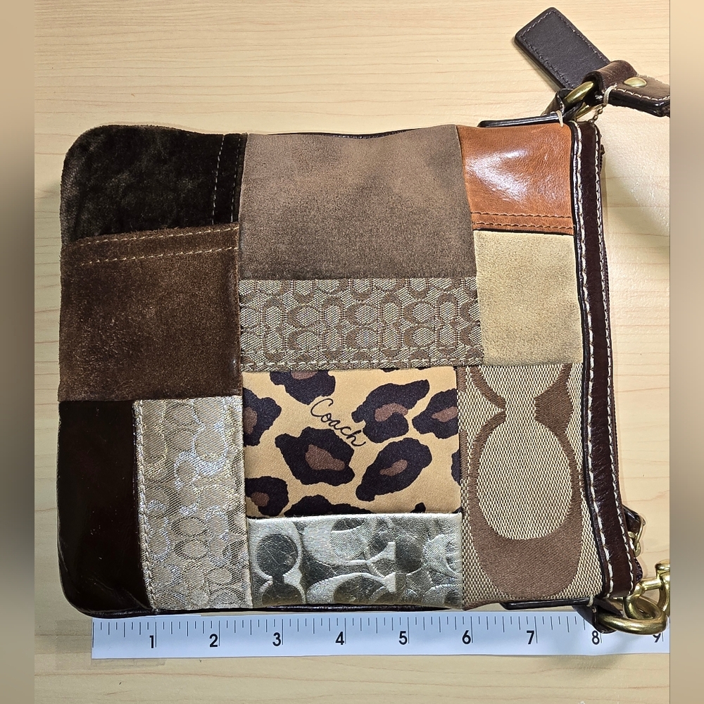 Coach Patchwork Crossbody Swingpack Bag Brown Sue… - image 5